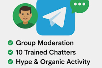 telegram community manager hype and moderator with 10 chatters in crypto