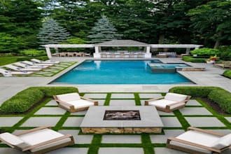 do 3d landscape design with yard, swimming pool, lounge, patio exterior design