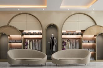 render 3d clothing store,boutique rendering,3d interior office, reception layout