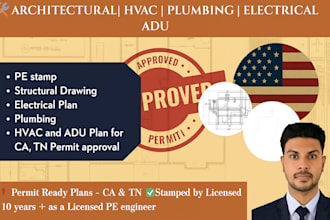 pe stamped structural, electrical, plumbing, hvac and adu plan for ca,tn permit