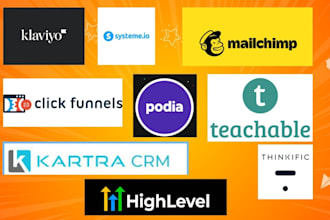 klaviyo systeme io clickfunnels karta kajabi podia teachable thinkific mailchimp