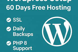 wordpress installation with free hosting 60 days SSL backups PHP 8