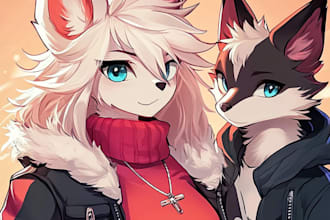 draw your character in flat colored furry art