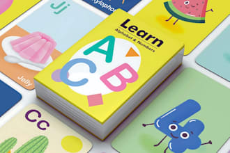 design educational kids playing card game animal memory flash card box mockup