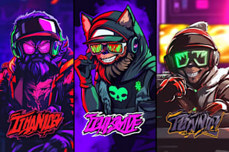 design gaming mascot character logo for twitch, youtube