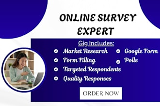do market research to 1000 online survey respondents with google form jotform