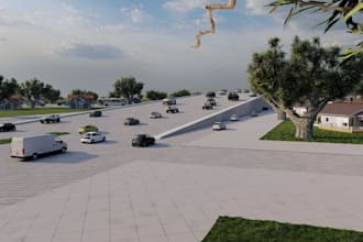 design modern 3d bridge, 3d flyover design and 3d train station with animation