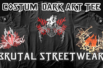 custom brutalist dark art tshirt design for streetwear or metal band