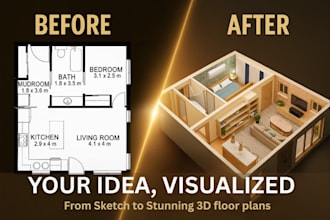 create 3d floor plan layouts for real estate, airbnb in 12 hrs