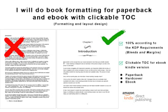 do KDP book formatting and design for paperback, and ebook version