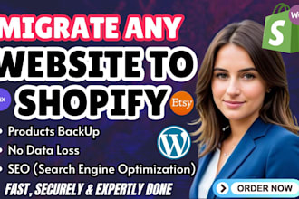 build shopify website, transfer wix, wordpress, or to shopify