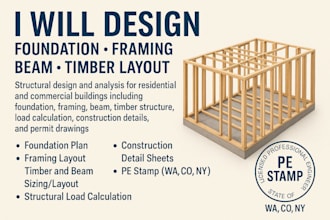 design foundation, framing, beam, timber layout, pe stamp, washington, colorado