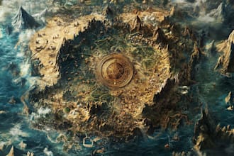 create cartoon fantasy map illustration, doodle hand drawn