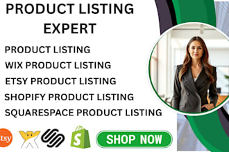 create and optimize product listings for etsy, shopify, wix, and squarespace