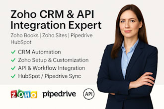 setup zoho crm zoho sites zoho books integrate zoho api, pipedrive, hubspot crm