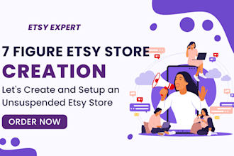 do etsy shop creation, store setup, seo, banner and logo design digital product