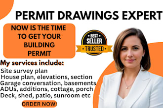 provide city permit drawings for house plans,adu,deck,porch,garage,patio, shed