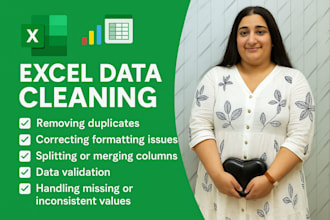 help you will all the excel related work such as data cleaning and formatting