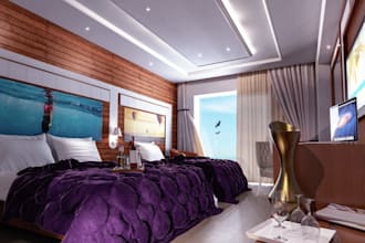 remodel modern hotel room design,window,bathroom,door view render,3d walkthough