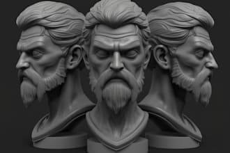 sculpt character modeling, statue 3d head bust stl for 3d printing and game