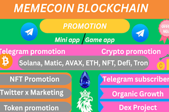 do telegram promotion, twitter growth, crypto, sol meme,your token to hit 50m mc