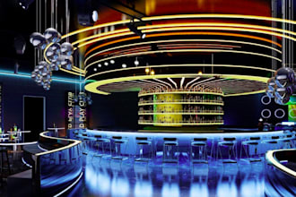 render 3d interior luxurious night club,bar design,commercial building,cafe,cgi