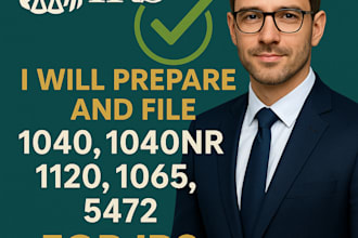 prepare and file irs tax forms 1040, 1040nr, 1120, 1065, and 5472