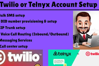 create upgrade twilio, telynx, vonage account for bulk SMS, sip trunk, SMS route