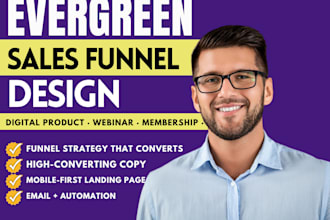 design evergreen sales funnel digital product membership webinar landing page