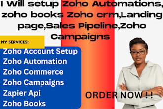 setup zoho automations, zoho books zoho crm,landing page,sales pipeline,campaign
