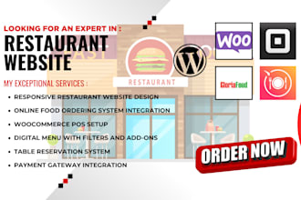 design wordpress restaurant website ordering system pos ups wix uppromote woocom