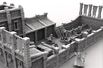 make 3d scenery terrain miniature, medieval ruin wargaming rpg stl, for 3d print