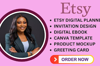 create digital product for etsy wedding invitation design canva template mockup