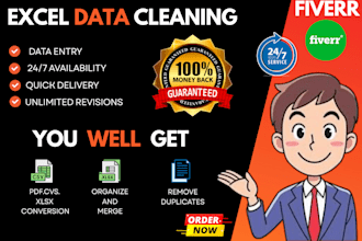 do excel data cleaning and designing, blending, splitting