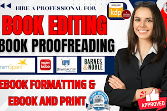 proofread, edit fiction novel, non fiction book formatting for amazon kdp