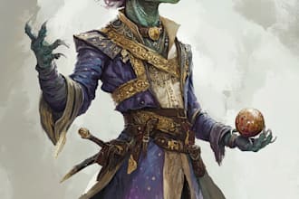 draw a fantasy sci fi, oc character and dnd character art illustration