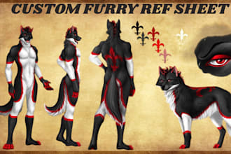 draw custom furry art, reference sheet, oc, fursona, anthro in anime style