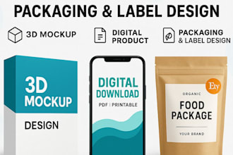 do 3d bottle mockup design, digital product, etsy va, packaging and label design