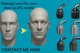 redesign 3d file, stl scan, 3mf, 3d head, clean stl, 3d modify for 3d printing