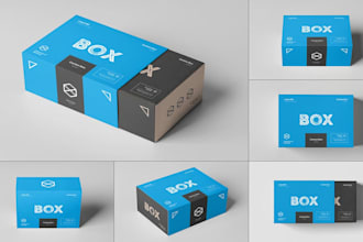 do box packaging design and provide product packaging design, source file mockup