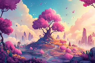 draw fantasy background and landscape