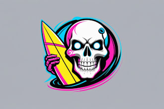 do creative skull with surfboard logo delivery in just 2 day