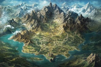 draw line art fantasy map illustration
