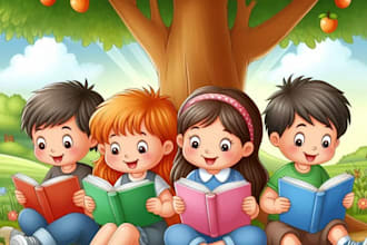 illustrate children story book, picture book, kids activity book illustration