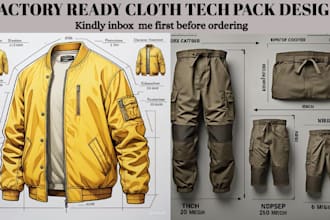 design fashion tech pack, flat sketch, apparel design ready for production