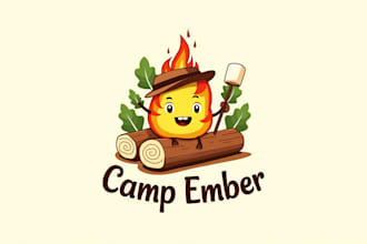 do summer camp fire mascot logo design