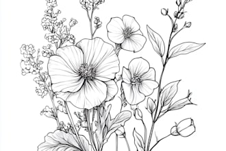 hand draw botanical illustration line art of plants, flowers