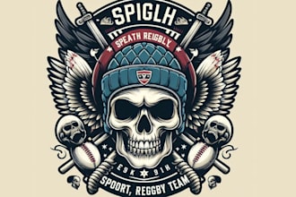 create vintage skull sport rugby team logo