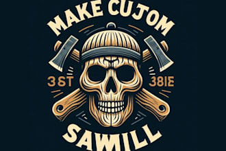 make custom skull woodwork sawmill logo