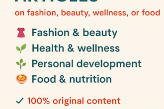write lifestyle articles on wellness, beauty, food or personal development